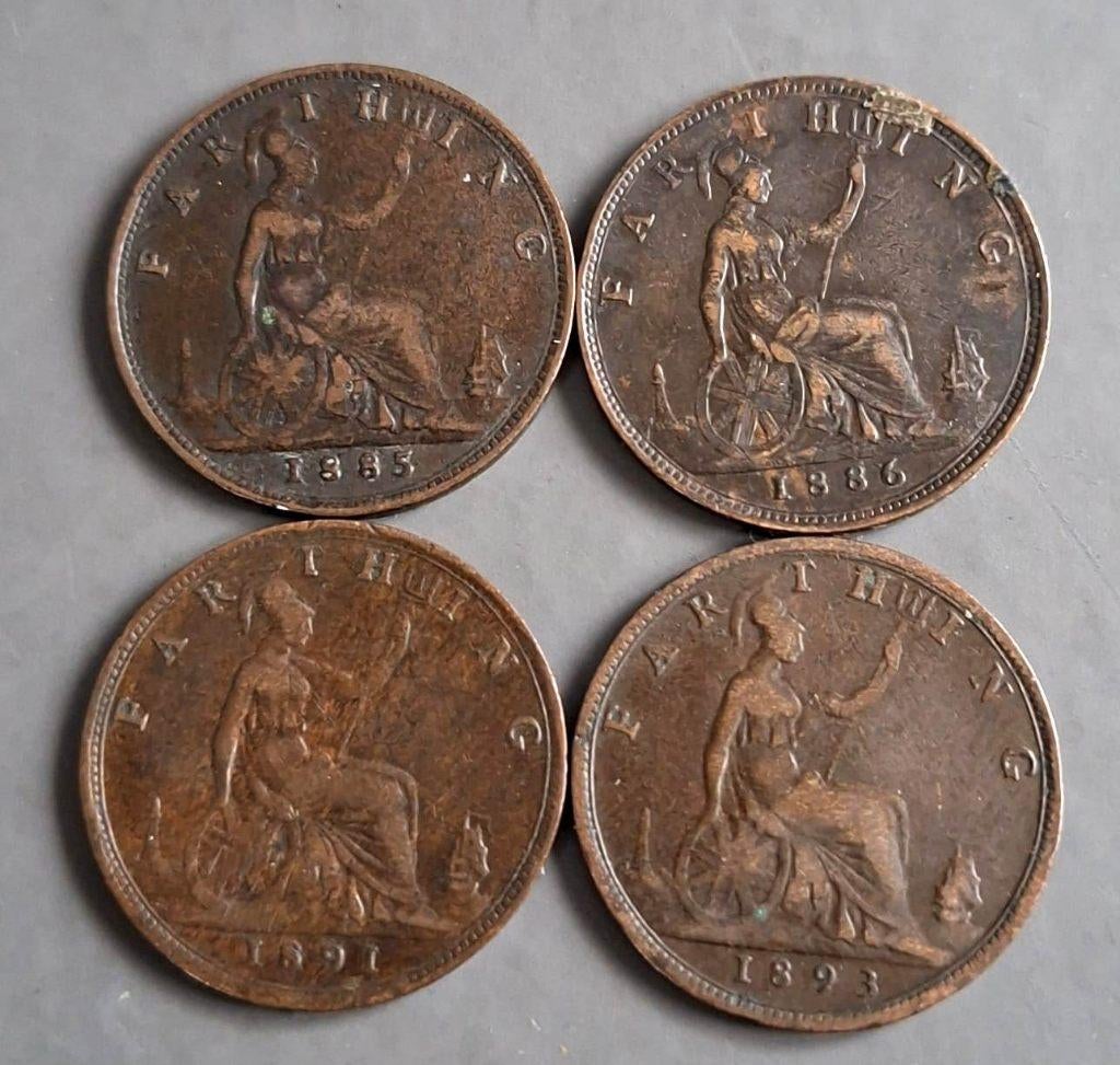Engeland 4 x Farthing Queen Victoria 1885-1893, Ophalen of Verzenden, Overige landen, Setje