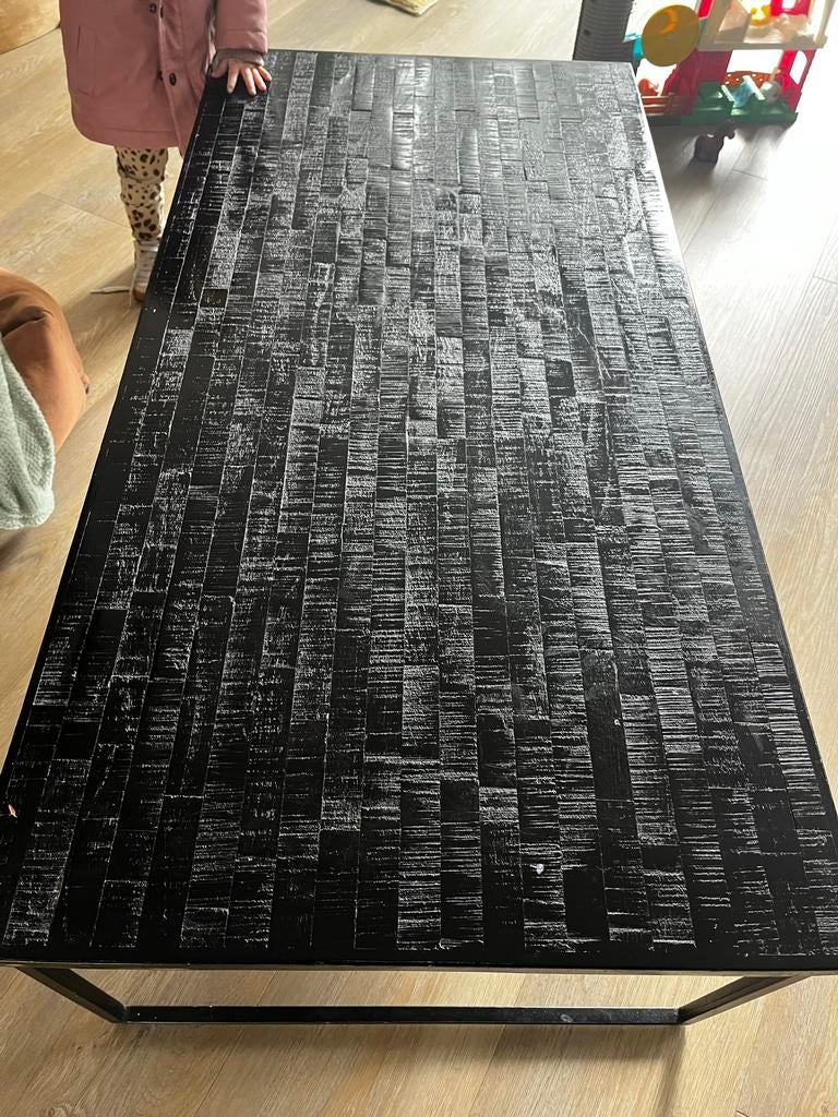 Salontafel zwart met metalen onderstel, Ophalen, Gebruikt, 50 tot 100 cm, 100 tot 150 cm