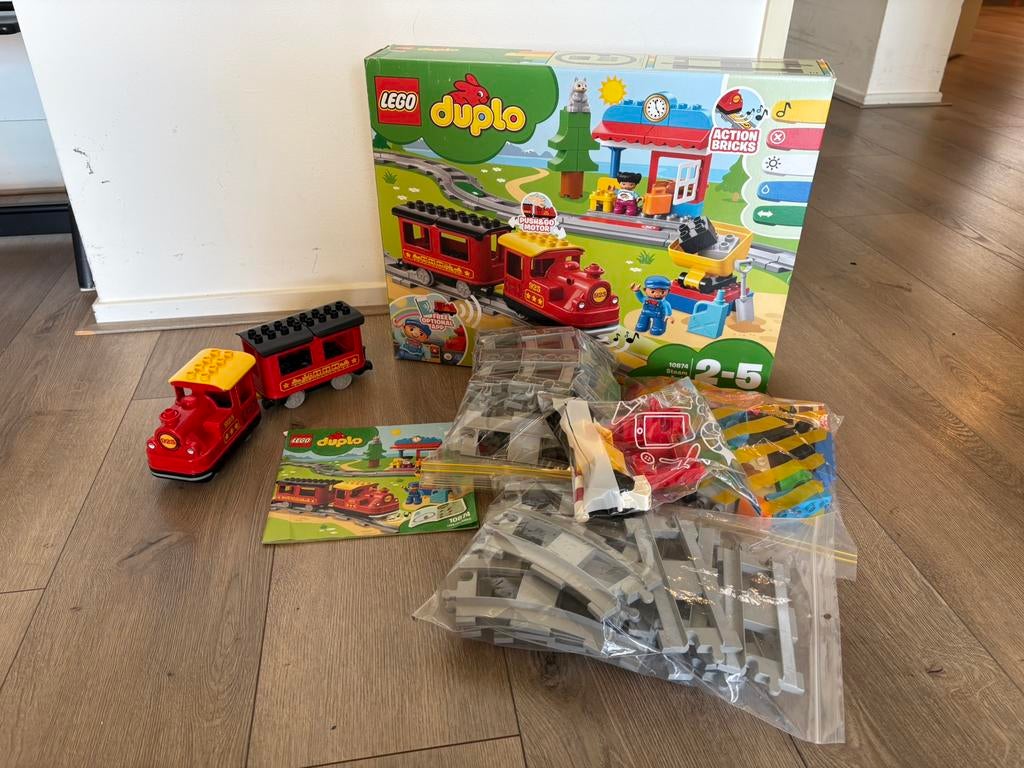 Lego Duplo Stoomtrein 10874 + 10882 compleet, Ophalen of Verzenden, Zo goed als nieuw, Complete set, Duplo