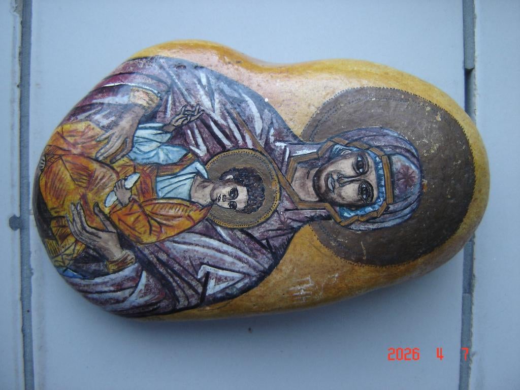 Oude, fraai, beschilderde steen in prima staat., Ophalen of Verzenden