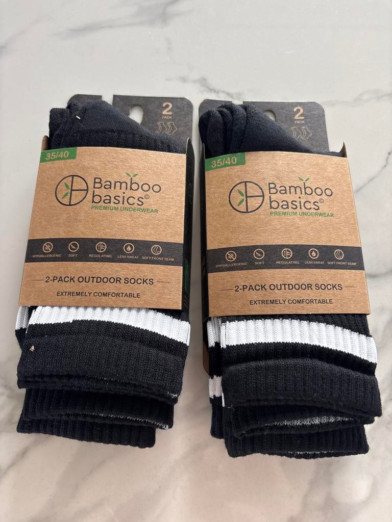 4 paar Bamboo Basics Outdoor Sokken - Zwart/Wit, Sokken en Kniesokken, Zwart, Maat 35 t/m 38, Nieuw