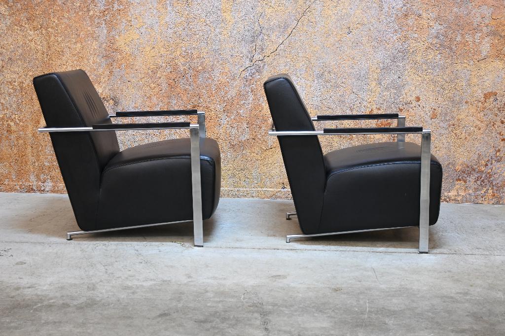 ZGANieuw 2 zwarte leren Harvink Alowa design fauteuils, Harvink, Harvink, 75 tot 100 cm, Ophalen of Verzenden