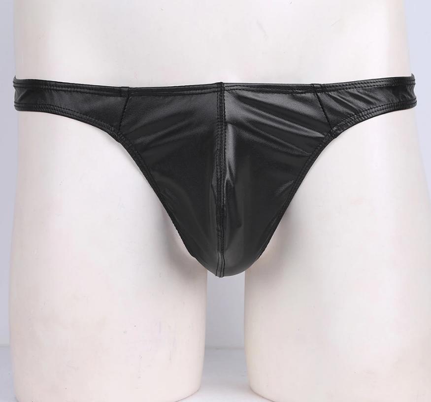 Zwarte leren heren string / g-string sexy leer onderbroek, Verzenden, Zwart, Slip
