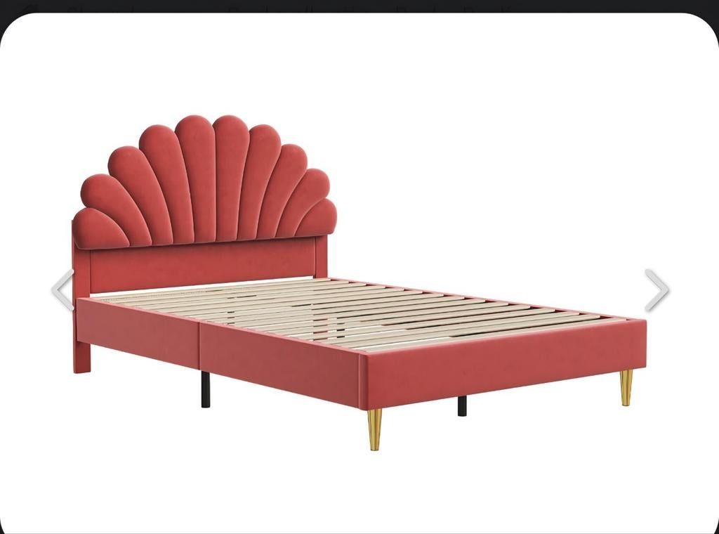 Terracotta roze velvet schelpen bed meisjes bed 140, Ophalen, Zo goed als nieuw, Hout, 140 cm