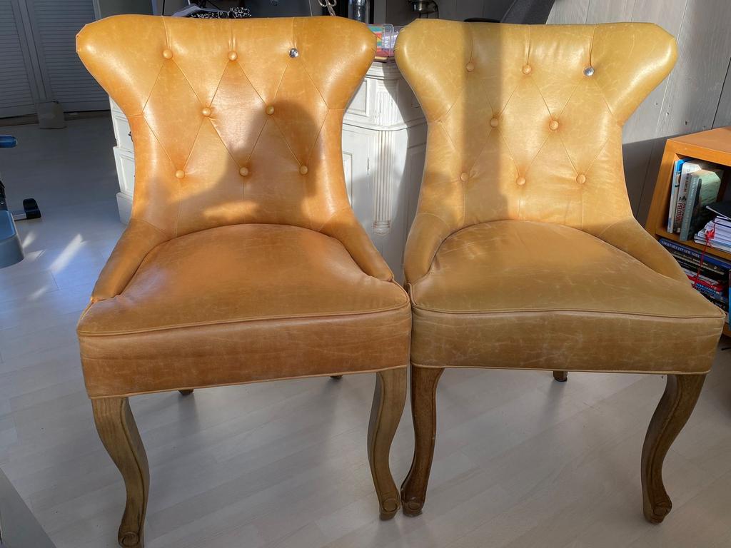 2 Riviera Maison lederen eetkamerstoelen, Huis en Inrichting, Stoelen, Ophalen, Twee, Overige kleuren, Leer