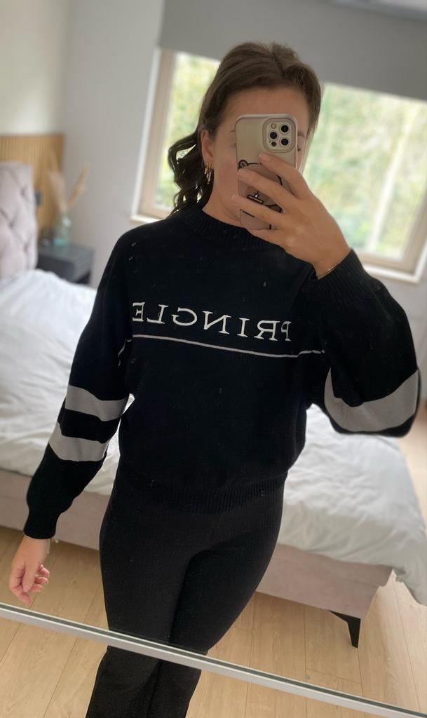 Zwarte Trui met Witte Strepen en Tekst Pringle - Maat S, Kleding | Dames, Verzenden, Zo goed als nieuw, Maat 36 (S), Zwart