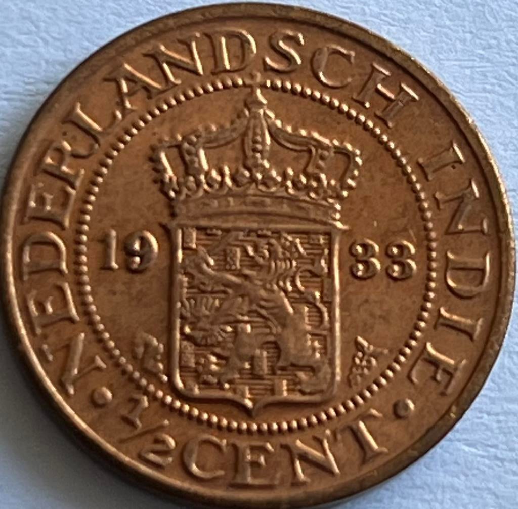 Nederlands-Indie halve cent 1933 topkwaliteit!, Ophalen of Verzenden, Koningin Wilhelmina, Overige waardes, Losse munt