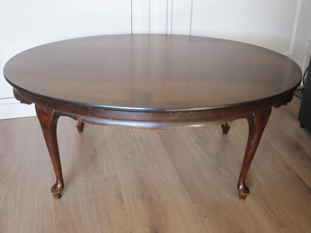Donker glanzende ovaalvorm salontafel + glasplaat, Ophalen, Gebruikt, 100 tot 150 cm, 50 tot 100 cm