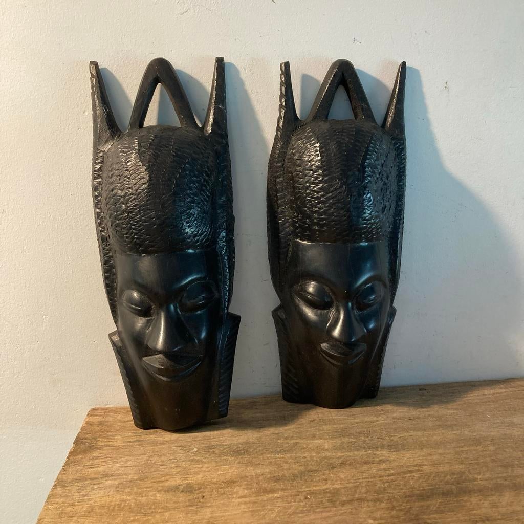 Twee Afrikaanse Dioula maskers van ebbenhout, Ophalen of Verzenden