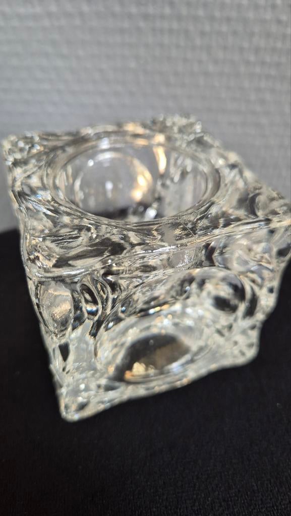 Sklo Union space age kubus kandelaar glas ice cube, Ophalen of Verzenden, Gebruikt, Kandelaar, Minder dan 25 cm