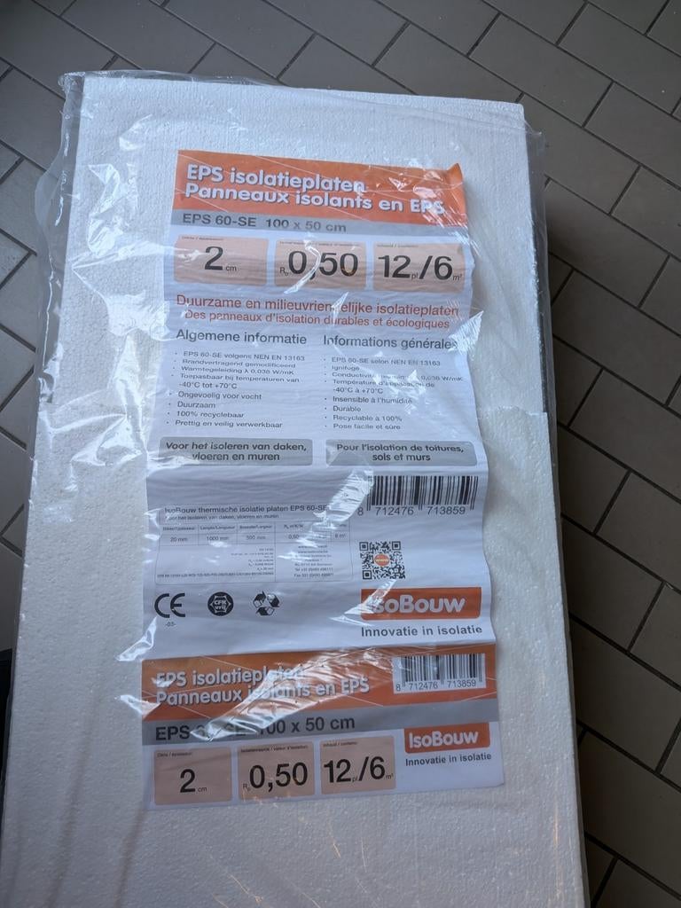 EPS isolatieplaten 100x50cm, 2cm dik, Ophalen, Nieuw, Piepschuim (Tempex), 15 m² of meer