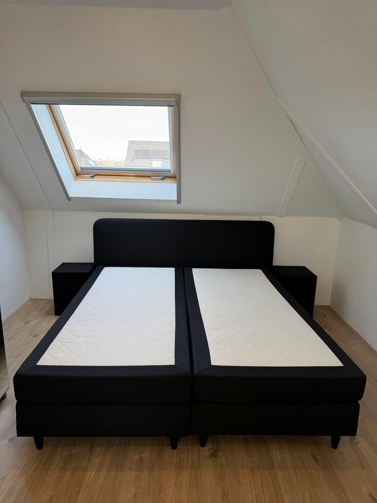 Tweepersoons boxspring 200x180 zwart, Ophalen, Zwart, Tweepersoons, Zo goed als nieuw