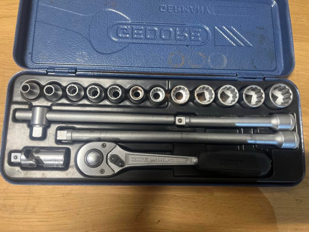 Gedore doppenset 3/8 3093U-10 ratel Made in Germany, Doe-het-zelf en Verbouw, Ophalen of Verzenden, Gebruikt