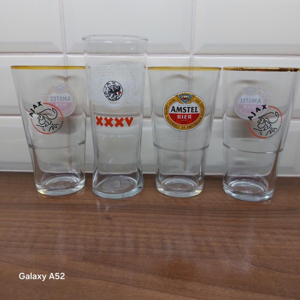 Ajax / Amstel biervaasje en Budweiser glas, Ophalen of Verzenden, Zo goed als nieuw, Glas of Glazen, Amstel