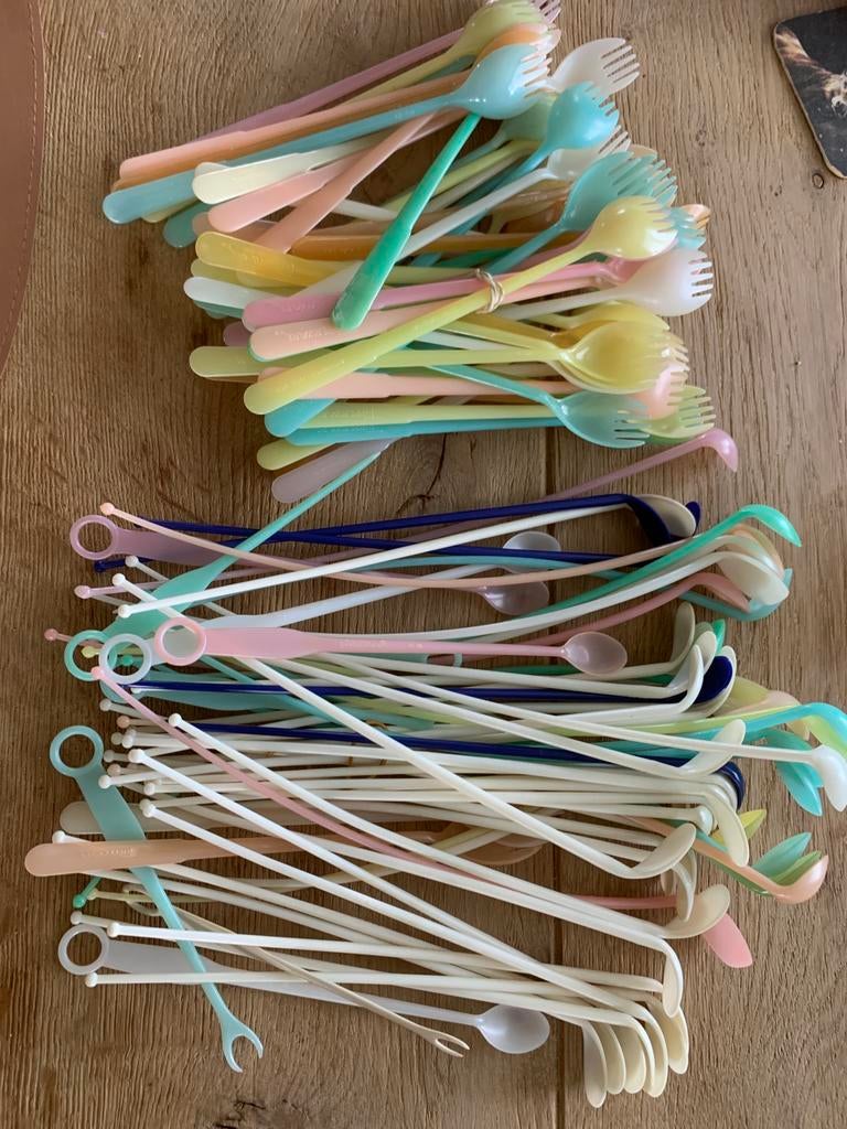 Partij Tupperware retro vorken en lepels, Gebruikt, Tupperware, Overige typen, Ophalen of Verzenden