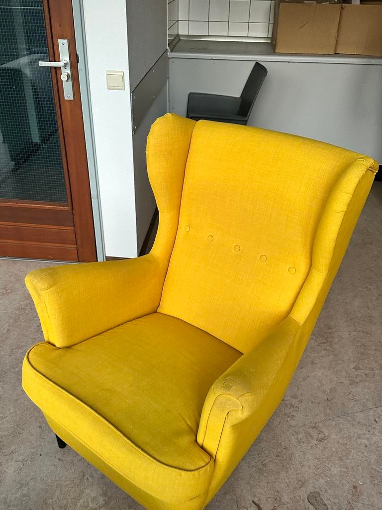 Strandmon fauteuil geel Ikea, Ophalen of Verzenden, Gebruikt, Stof, 75 tot 100 cm