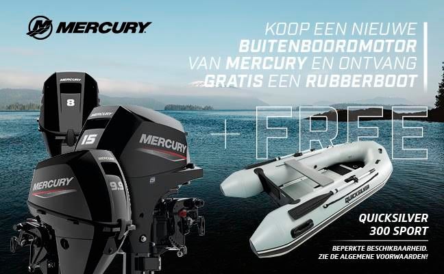 Nieuwe Mercury 8 pk EFI kortstaart met Quicksilver 300 sport, Watersport en Boten, Rubberboten, Ophalen, Aluminium, Quicksilver