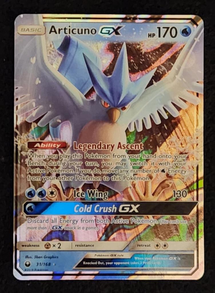 2018 Pokémon Celestial Storm Articuno GX 31/168 EX, Ophalen of Verzenden, Zo goed als nieuw, Losse kaart, Foil