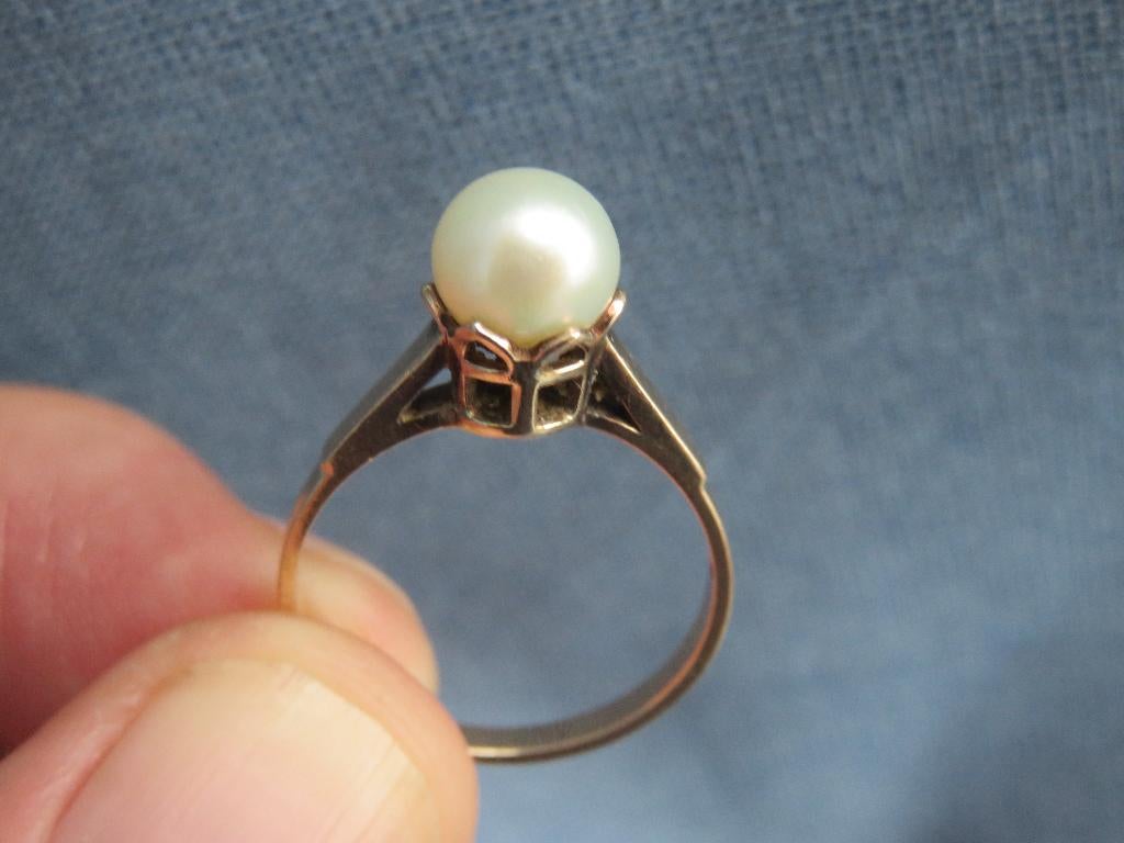 Antieke ring met parel in 9 karaat goud, Sieraden, Tassen en Uiterlijk, Ophalen of Verzenden, Goud, Ring