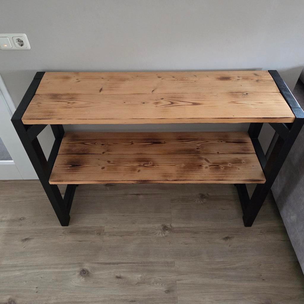 Sidetable zwart met blank hout, Huis en Inrichting, Tafels | Sidetables, Ophalen of Verzenden, 25 tot 50 cm, Rechthoekig, 100 tot 150 cm