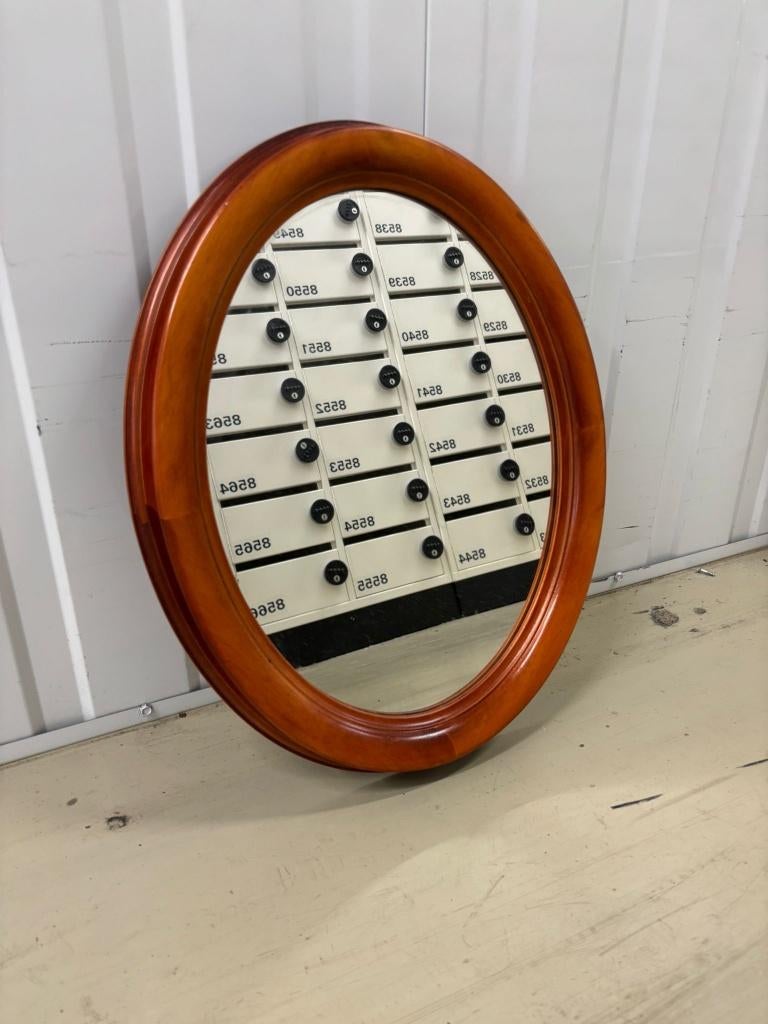 Ovale spiegel met houten lijst - vintage, Ophalen, Minder dan 50 cm, Gebruikt, Minder dan 100 cm