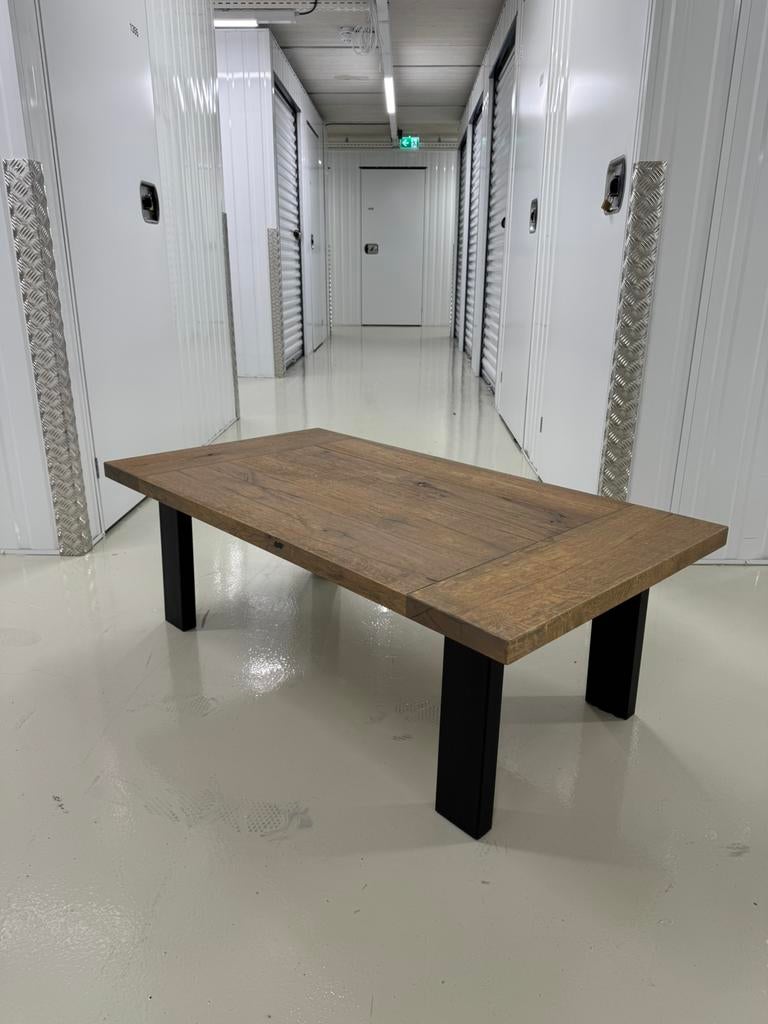 Salontafel massief Eiken hout – Grey Wash – Industrieel, 100 tot 150 cm, -, -, Eikenhout