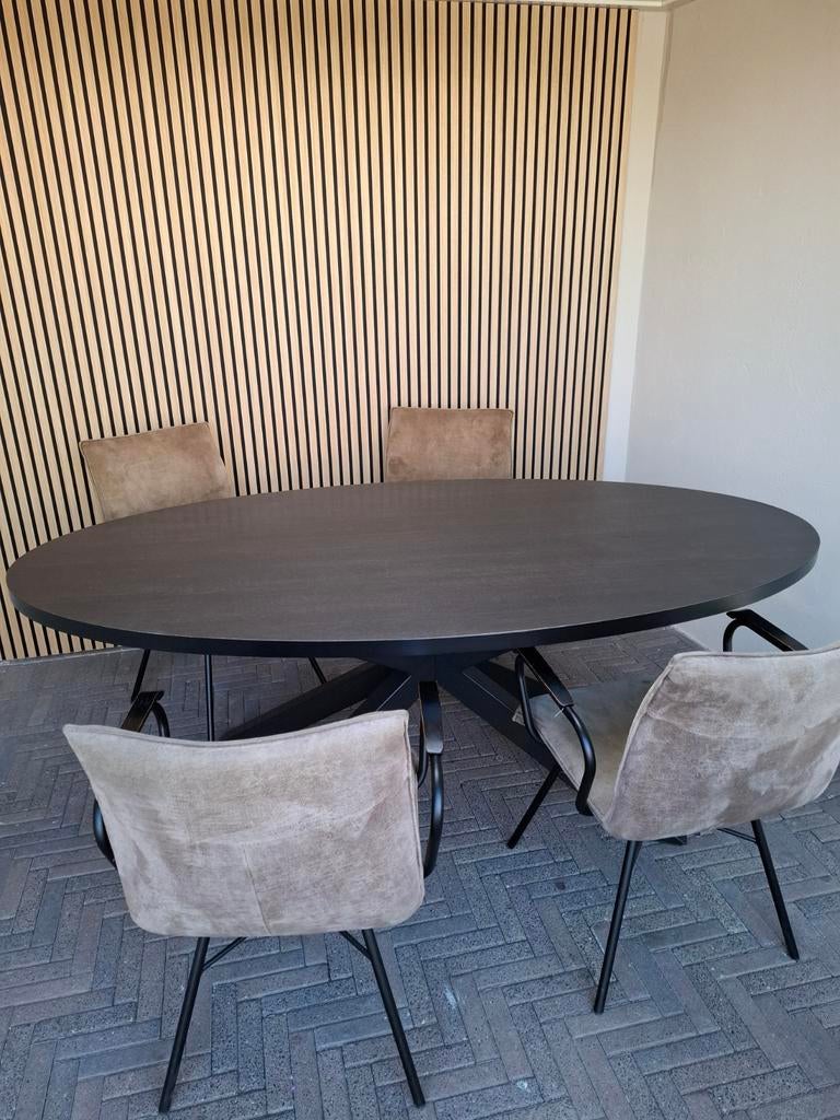 Ovale eettafel met 4 stoelen - Modern design, Gebruikt, 100 tot 150 cm, 150 tot 200 cm, Modern