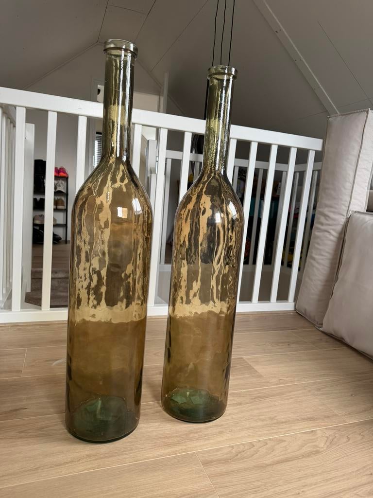 Grote fles vaas bruin van Mica Decorations, Overige kleuren, Ophalen of Verzenden, 75 cm of meer, Glas