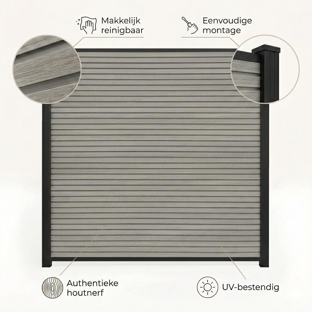 Composiet schutting - Tuinscherm - schuttingen -185x185, Kunststof, 1 tot 2 meter, Paneldeal, 6 meter of meer