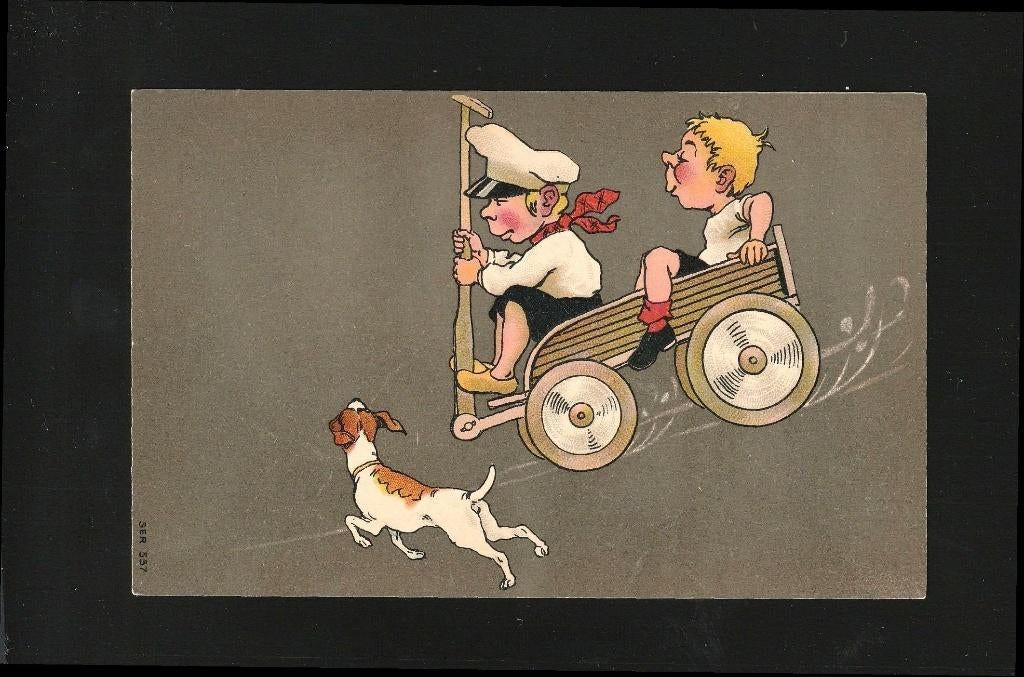 Ansicht kinderen samen in de kar D11-04, Verzenden, Voor 1920, Ongelopen, Kinderen