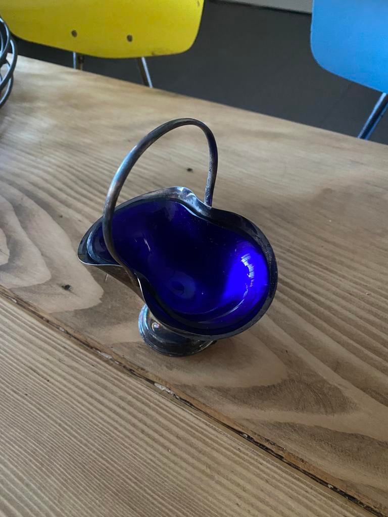 blauw glas mandje vintage, Ophalen