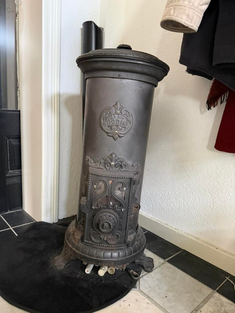 Antieke Godin gaskachel. sfeerkachel/decorstuk, Ophalen, Gas, Zo goed als nieuw, Vrijstaand