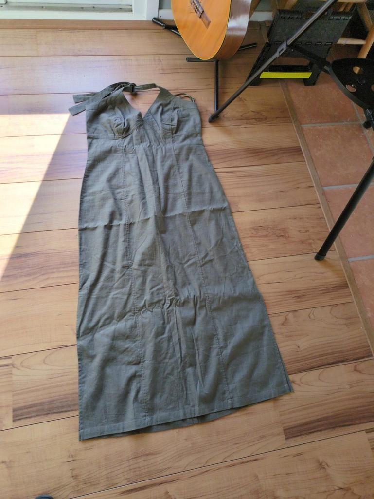 H&M halter jurk zomer 42(44) groen linnen/ katoen., Ophalen of Verzenden