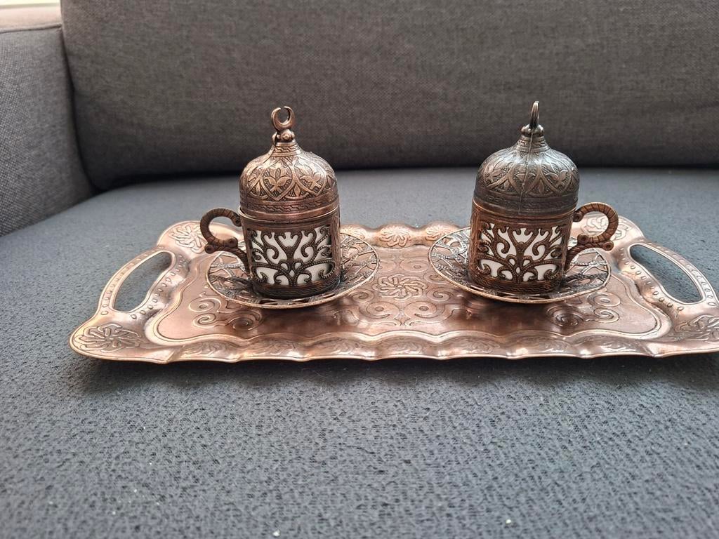 Turks koffiesetje met dienblad, Ophalen of Verzenden, Zo goed als nieuw, Overige materialen, Los bestek