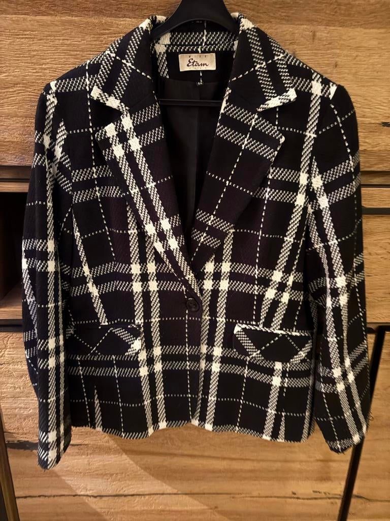 Tweed Colbert Geruit Zwart/Wit Maat 44, Kleding | Dames, Ophalen of Verzenden, Maat 42/44 (L), Zwart, Jasje