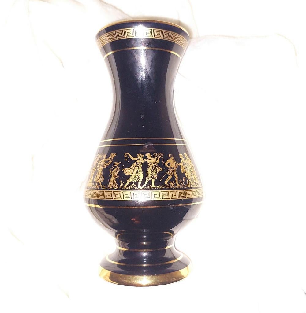 Vintage Grieks vaasje met 24 karaat gouden details, Huis en Inrichting, Zwart, Aardewerk of Porselein, Ophalen of Verzenden, Zo goed als nieuw