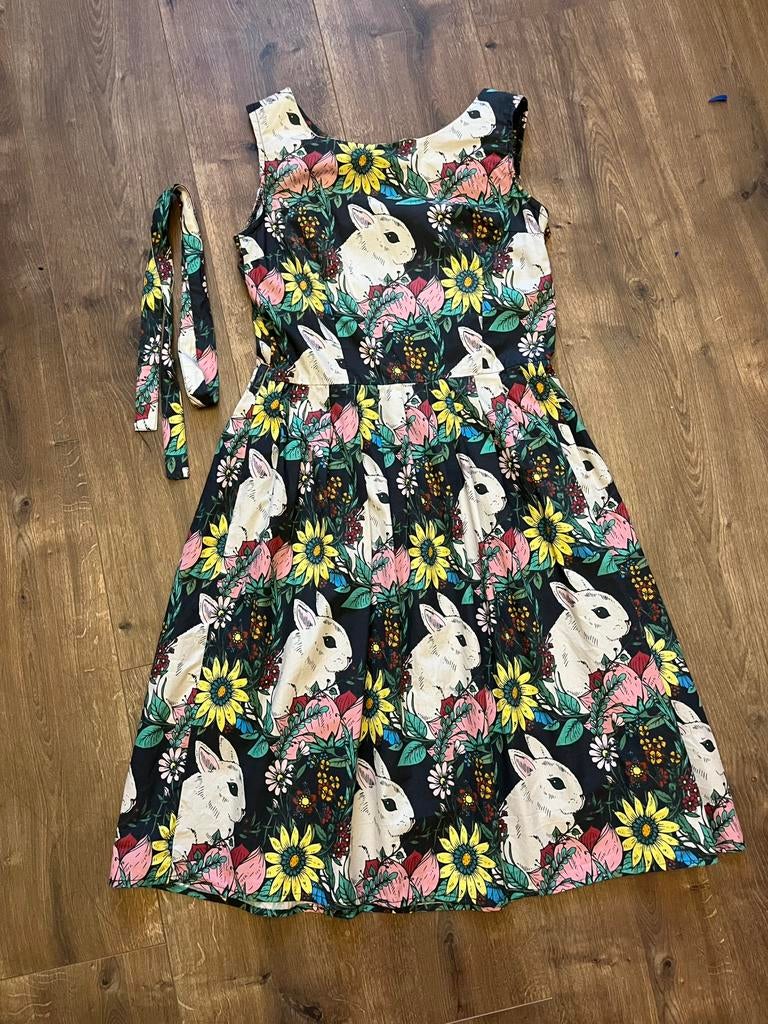 Run & fly jurkje met konijnen zonnebloemen retro pinup, Ophalen of Verzenden, Zo goed als nieuw, Maat 34 (XS) of kleiner, Boven de knie