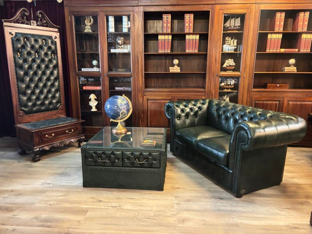 Chesterfield salontafel groen leer, Ophalen, Info@chesterfieldjunkie.nl, Zo goed als nieuw, The chesterfield brand