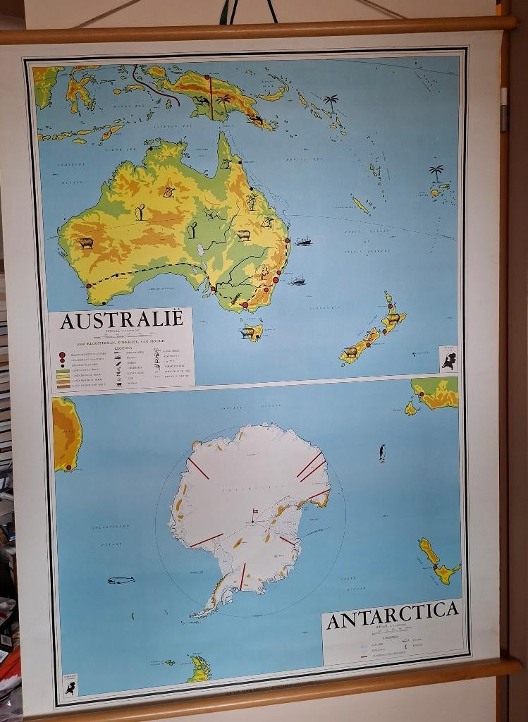 Schoolkaart van Australie & Antartica, Antiek en Kunst, Antiek | Schoolplaten, Ophalen, Natuur en Biologie