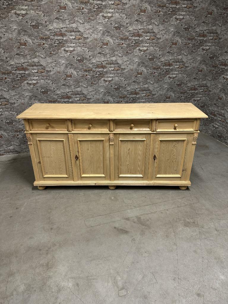 nr.8714 Grenen dressoir 4 deuren | 4 lades, Info@antiekgroothandel.com, Gebruikt, Met deur(en), 150 tot 200 cm