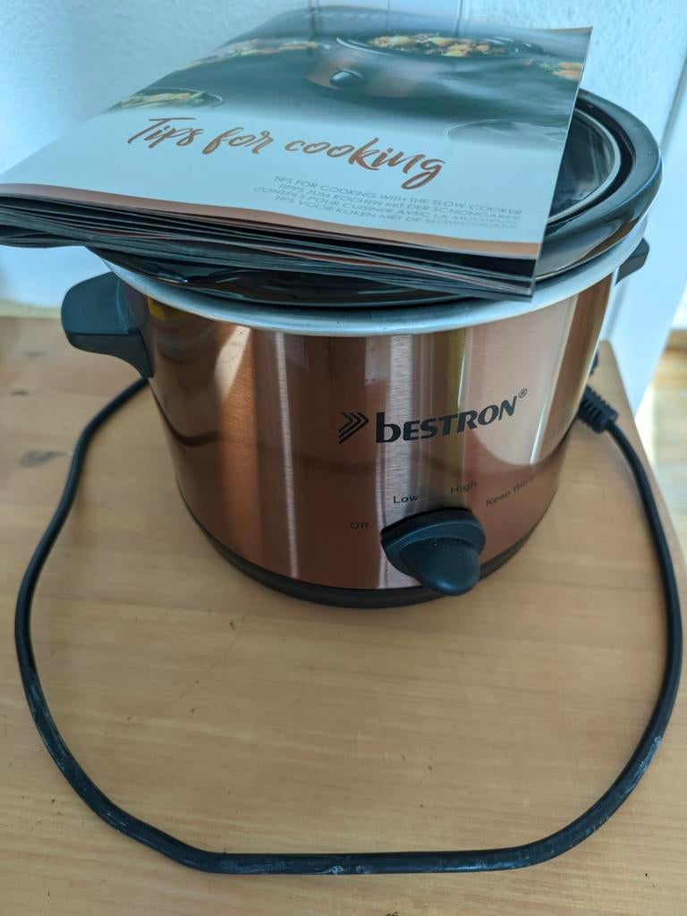 Bestron Slowcooker copper serie 1.5ltr, Witgoed en Apparatuur, Slowcookers, Ophalen of Verzenden, Timer, Gebruikt