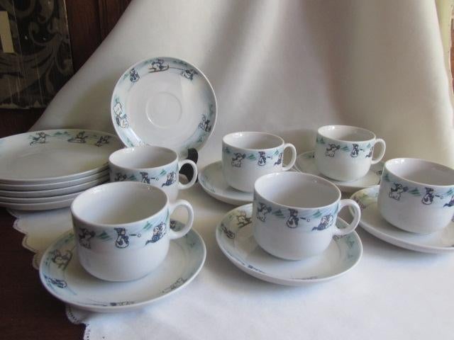 Vintage sneeuwpopjes ontbijtservies, Diversen, Ophalen of Verzenden, Gebruikt