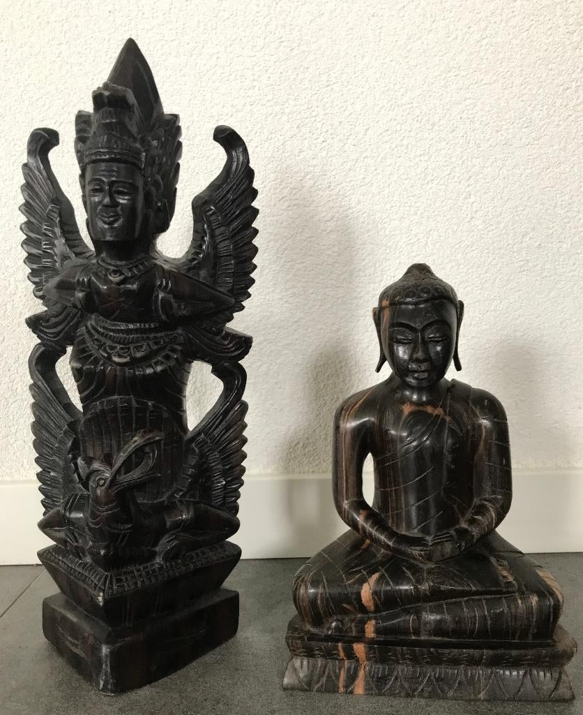 2 Hardhouten beelden van Java Indonesië, Antiek en Kunst, Ophalen of Verzenden