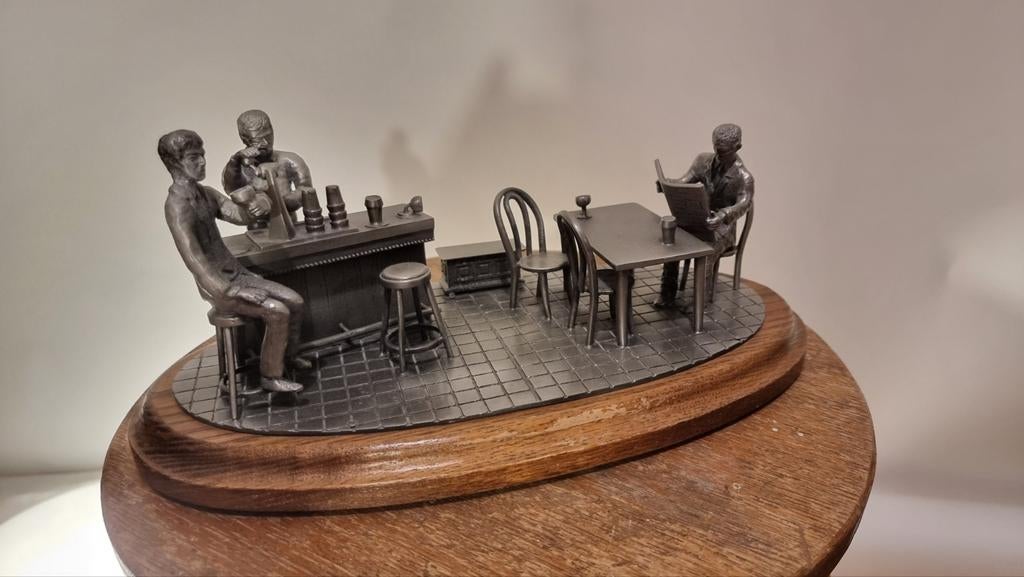 Vintage Tin Etain Zinn Pewter, Bar Scene, 1970s, Ophalen of Verzenden