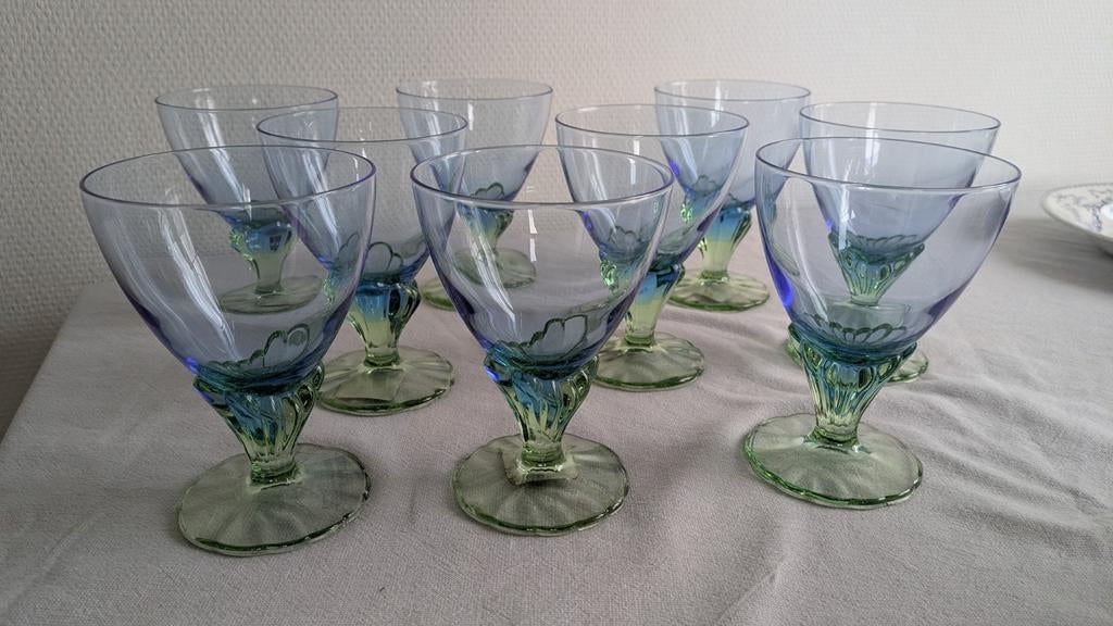 Bormioli Italiaanse Retro Vintage tulp glazen blauwe groen, Verzamelen, Glas en Borrelglaasjes, Ophalen of Verzenden, Zo goed als nieuw