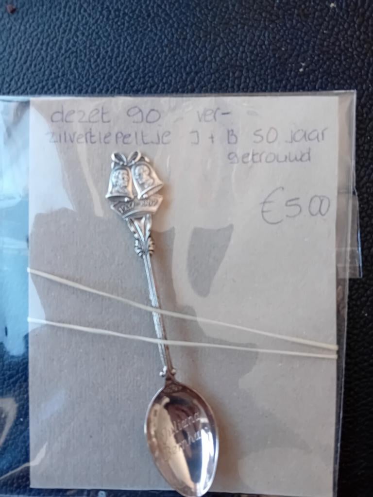 Verzilverd lepeltje 50 jaar getrouwd, Ophalen of Verzenden, Speld(je) of Lepel(tje)