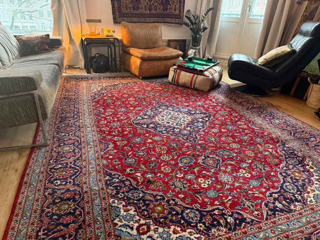 Handgeknoopt Vintage Perzisch Tabriz tapijt –  365 x 249 cm, Info@bababoho.com, Ophalen of Verzenden, Zo goed als nieuw, 200 cm of meer