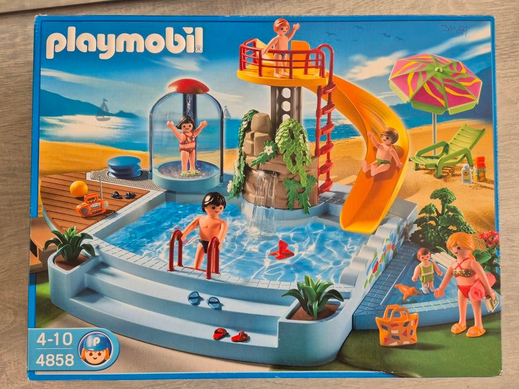 Playmobil Zwembad 4858 - Compleet met doos, Kinderen en Baby's, Speelgoed | Playmobil, Ophalen of Verzenden, Zo goed als nieuw