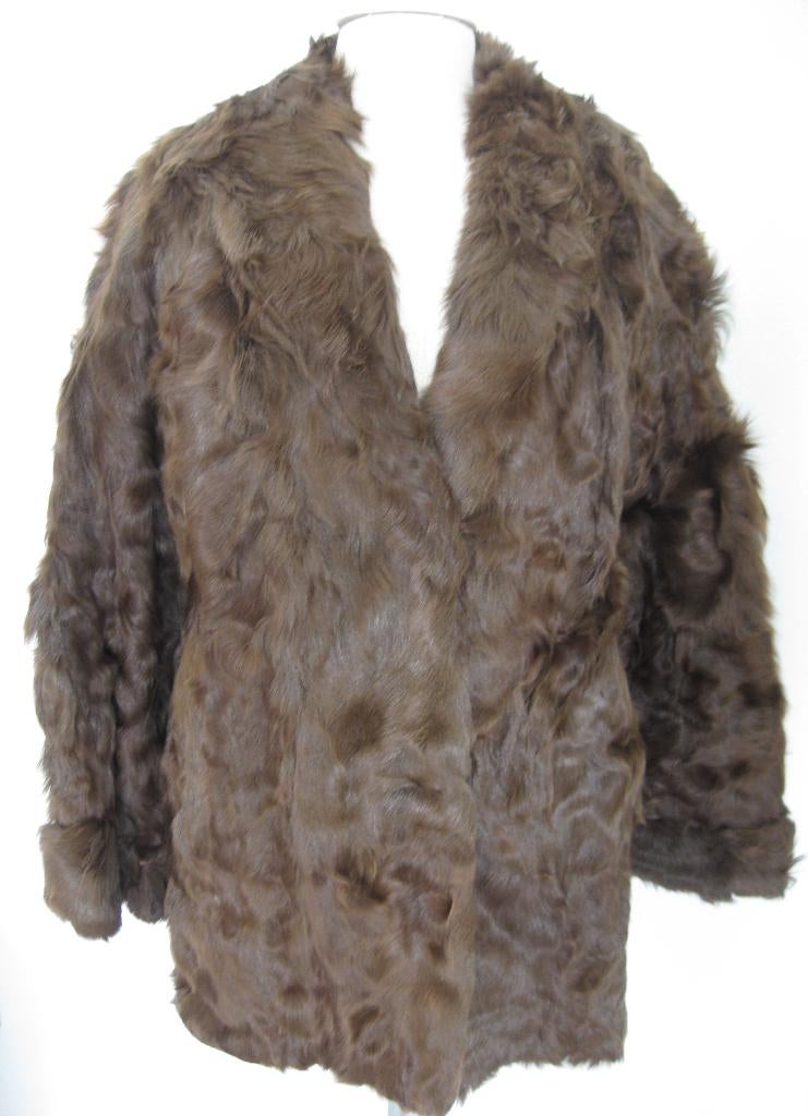 Bontjas langharig bruin / bruine krul kort model maat L/XL, Ophalen of Verzenden, Zo goed als nieuw, Maat 46/48 (XL) of groter