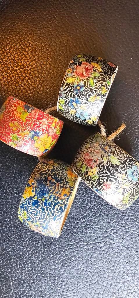 Antieke vintage decoupage op hout servetringen, Antiek en Kunst, Ophalen of Verzenden